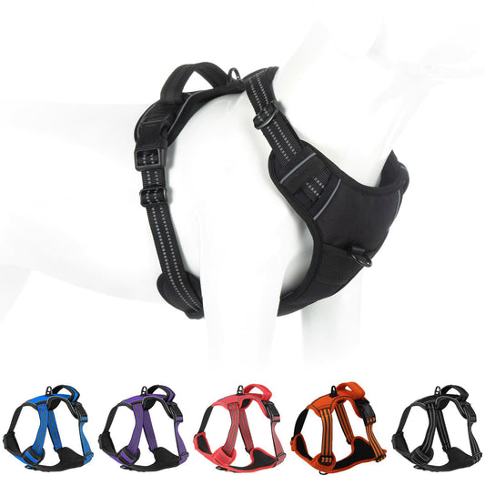 No Pull Dog Harness Adjustable Reflective Front Clip Padded Black Size L