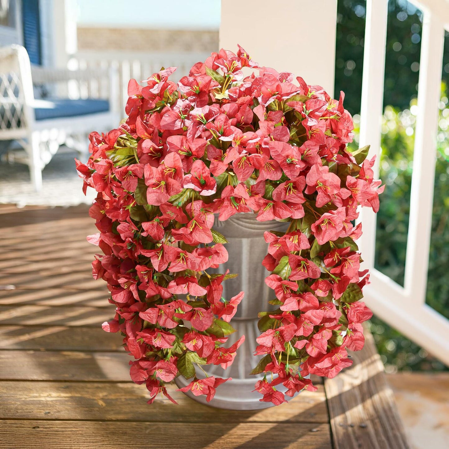 HyeFlora Bougainvillea Artificial Hanging Flowers Red 2pcs Silk UV Resistant