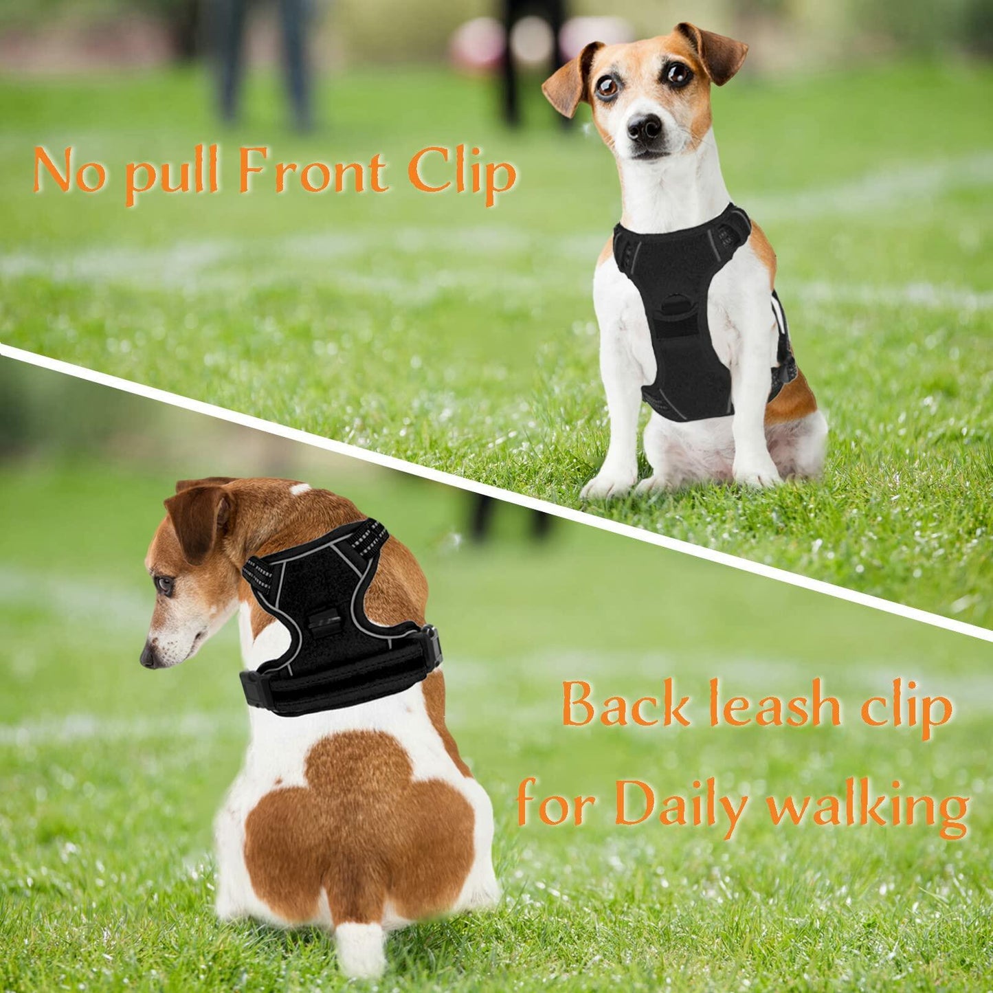 No Pull Dog Harness Adjustable Reflective Front Clip Padded Black Size L