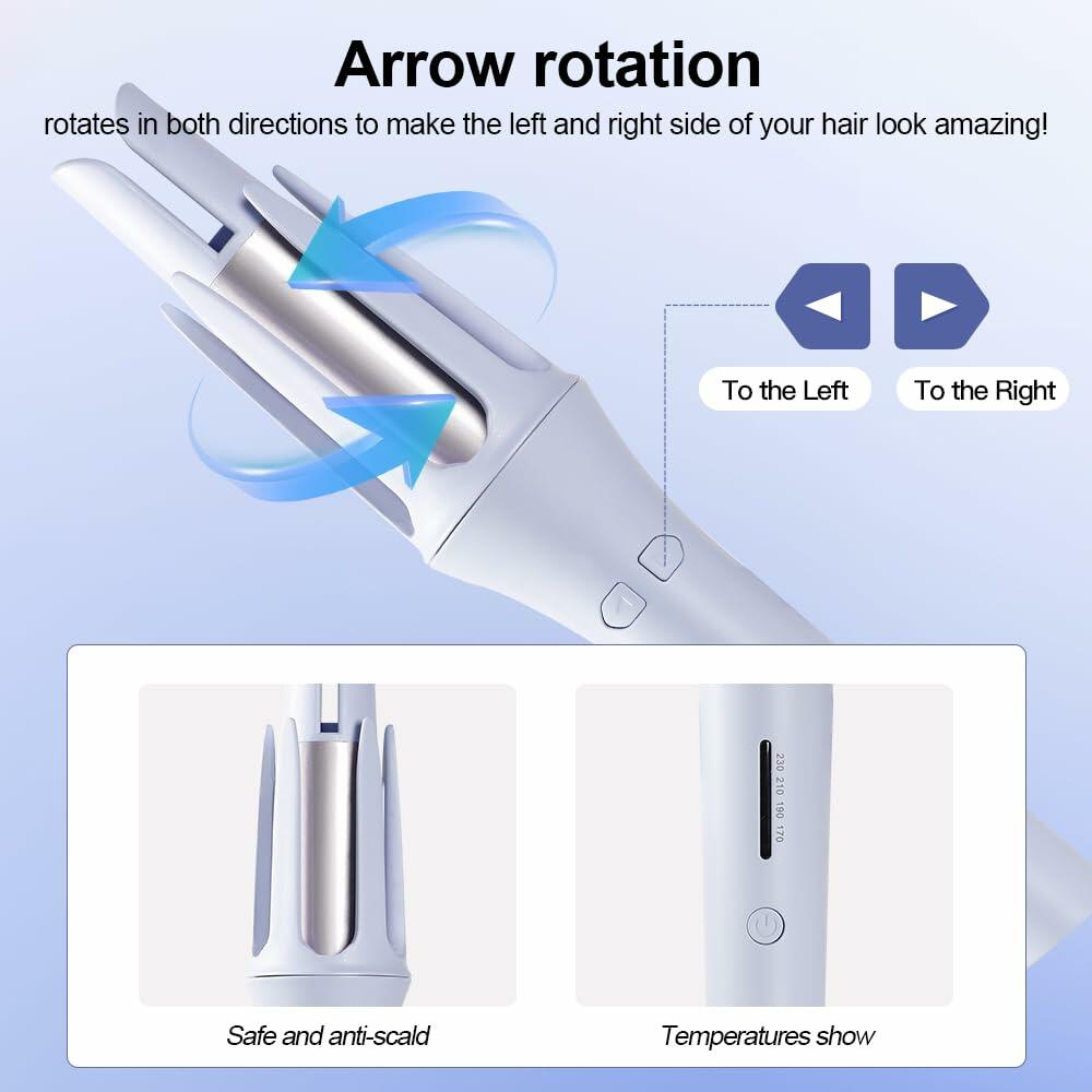 FOUYIN Auto Hair Curler 1 Inch 4 Temp Fast Heating Dual Voltage Blue