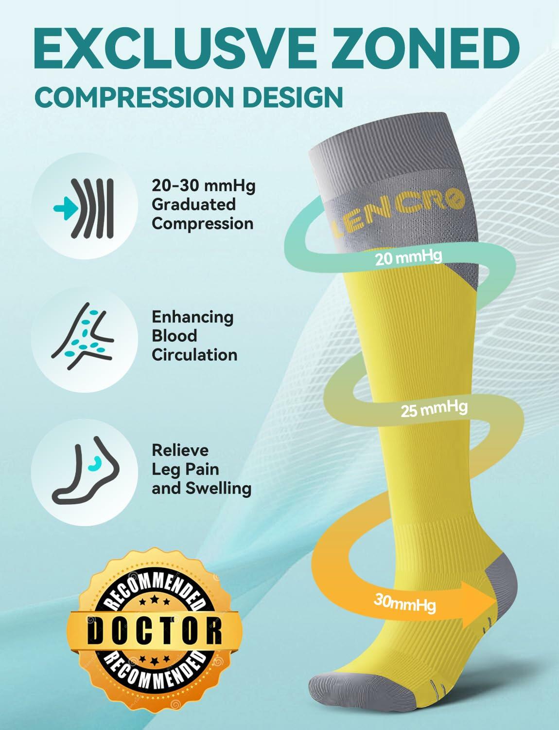 Azalencro Compression Socks Knee High 20-30 mmHg Yellow 2 Pairs Size M