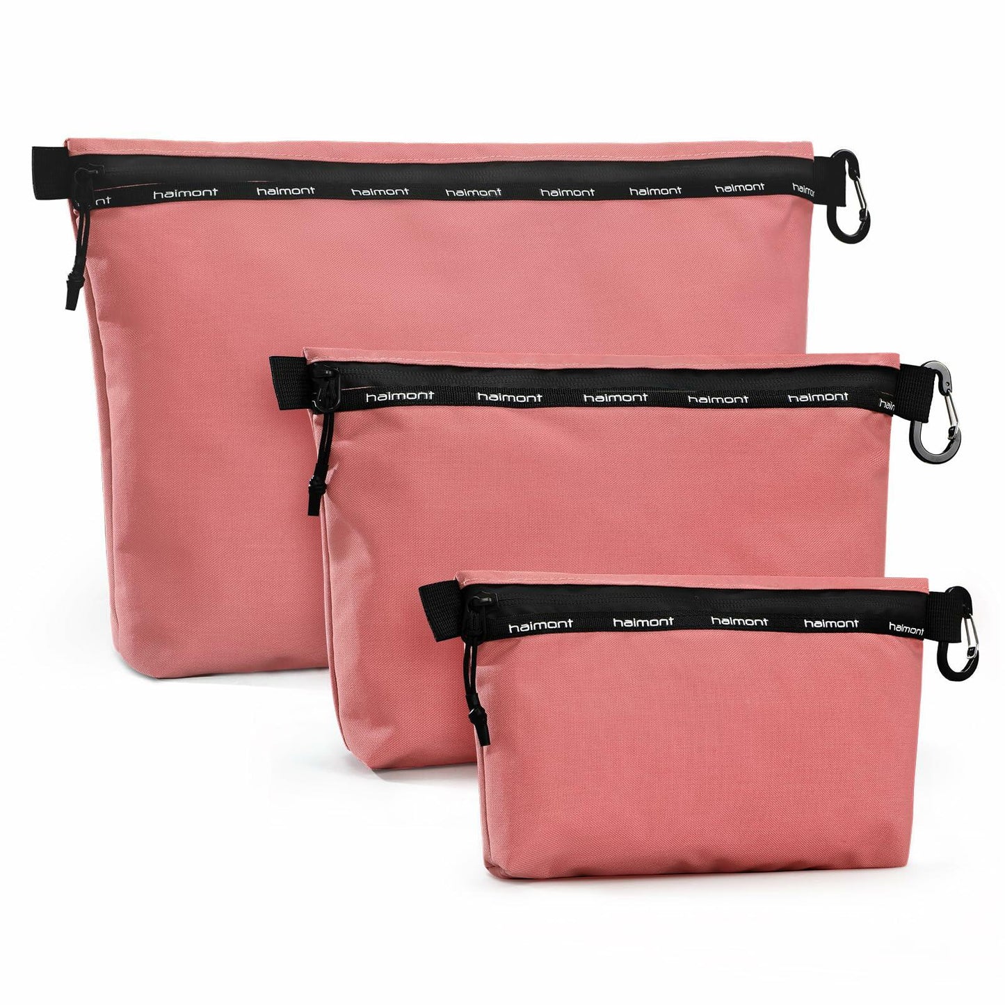 Haimont Travel Zipper Pouch Set 3-Piece Water-Resistant Pink Toiletry Bags
