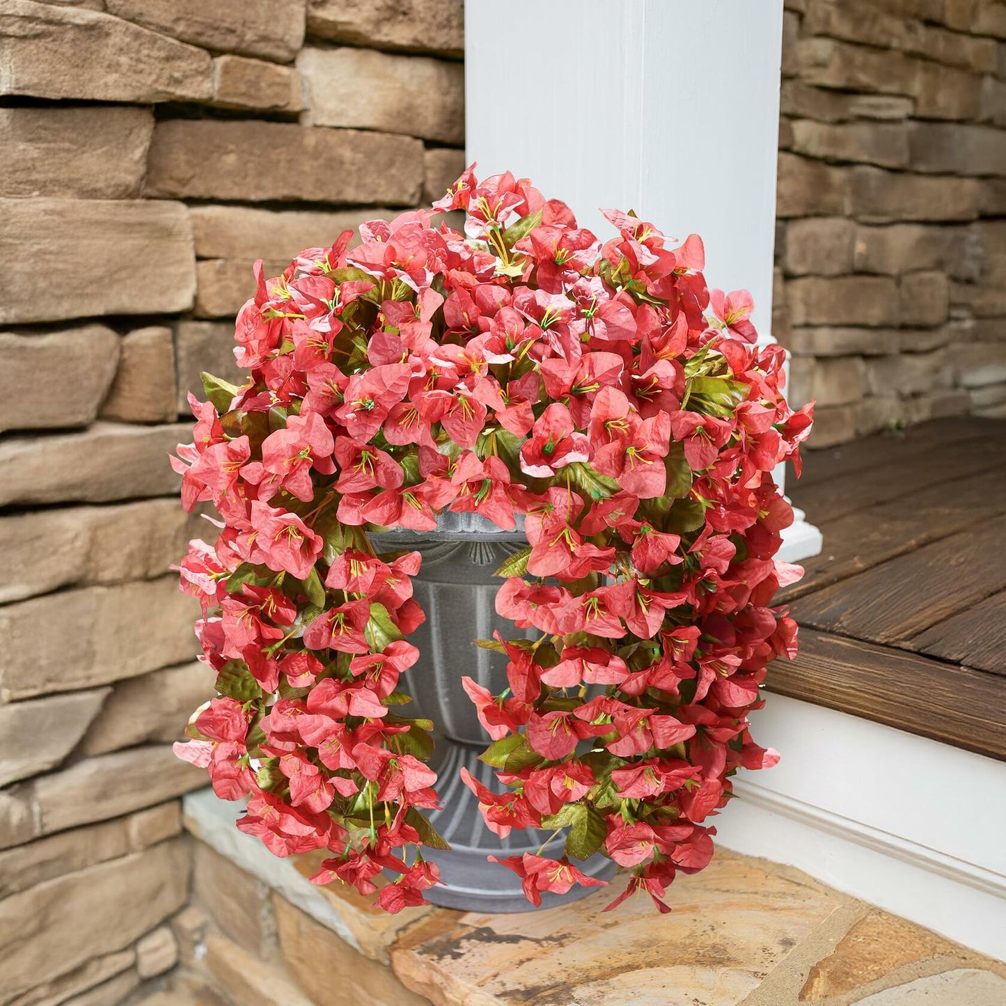 HyeFlora Bougainvillea Artificial Hanging Flowers Red 2pcs Silk UV Resistant