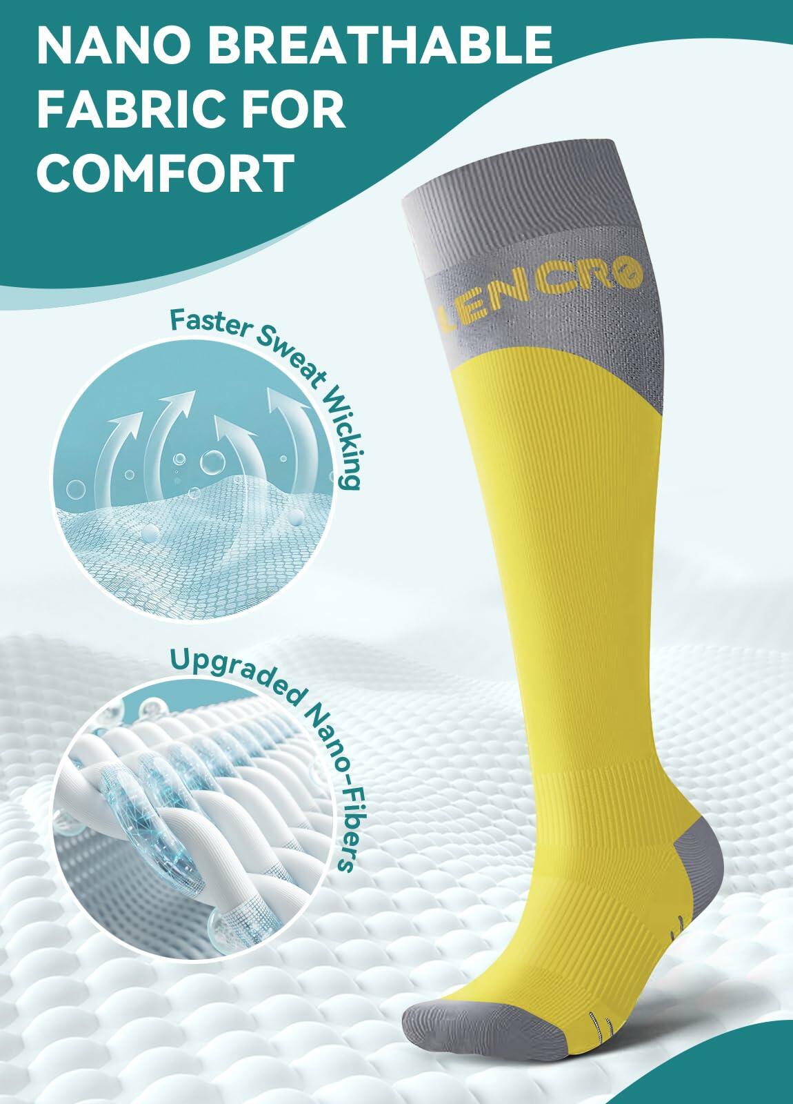 Azalencro Compression Socks Knee High 20-30 mmHg Yellow 2 Pairs Size M