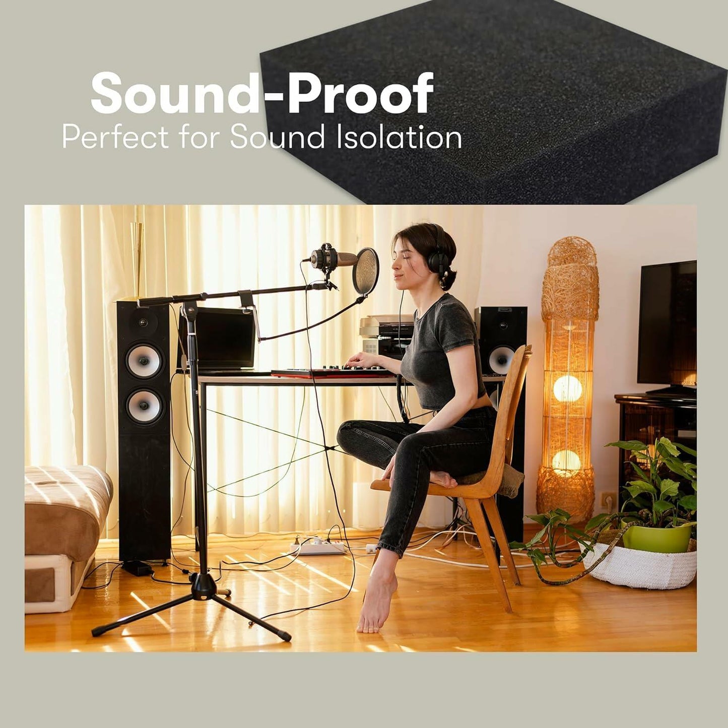 FoamTouch 3" Thick 22x22 Charcoal High Density Foam Cushion Sheet