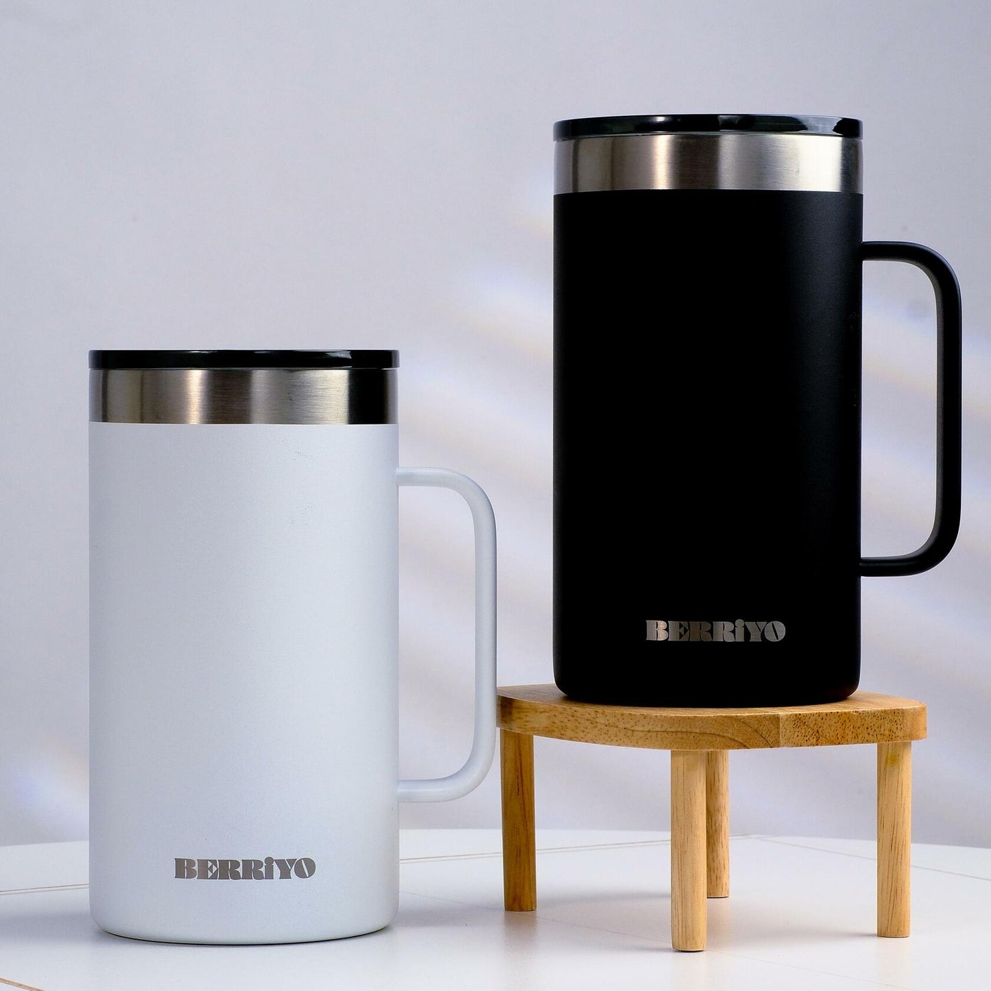 Berriyo 22oz Stainless Steel Insulated Coffee Mug w/ Handle & Sliding Lid Black