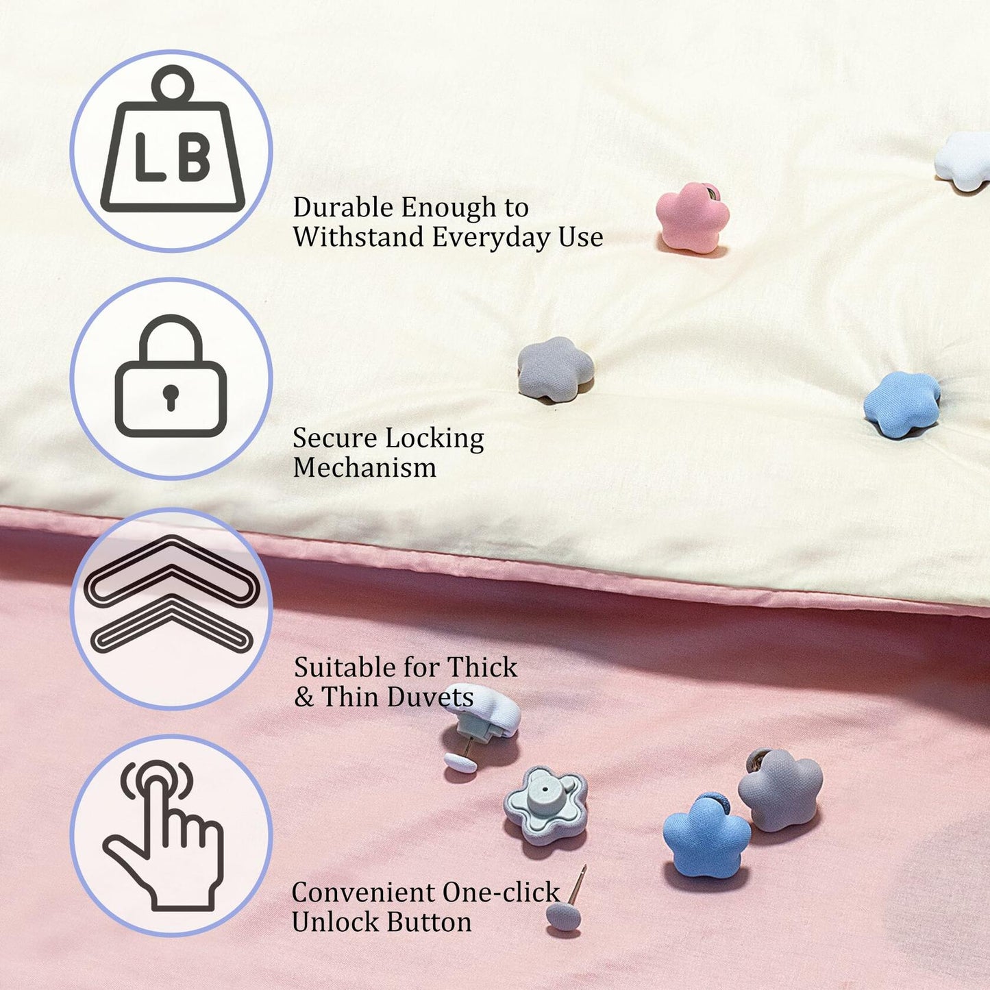 6pcs Star Shaped Duvet Pins Clips Comforter Holder Double-Sided Blue