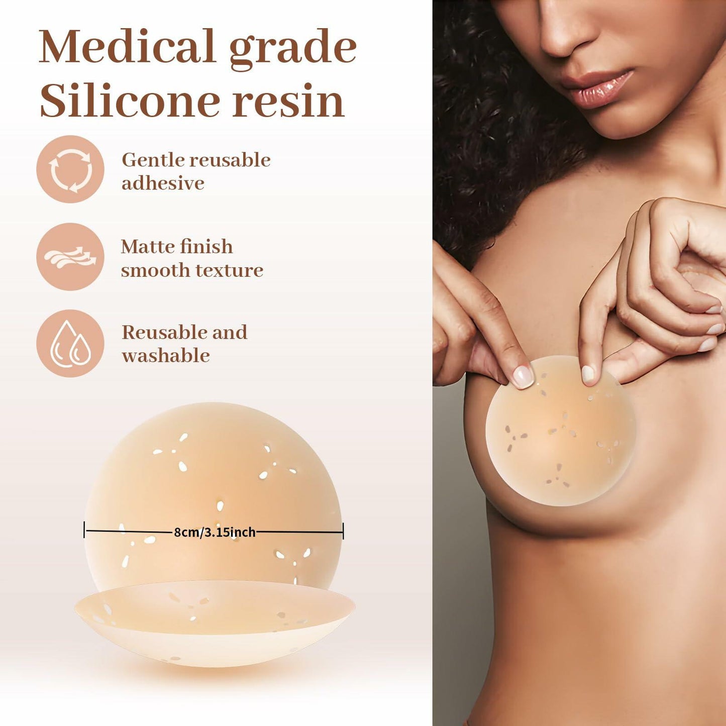 Hotoo Reusable Silicone Nipple Covers Pasties for Strapless Dresses Crème