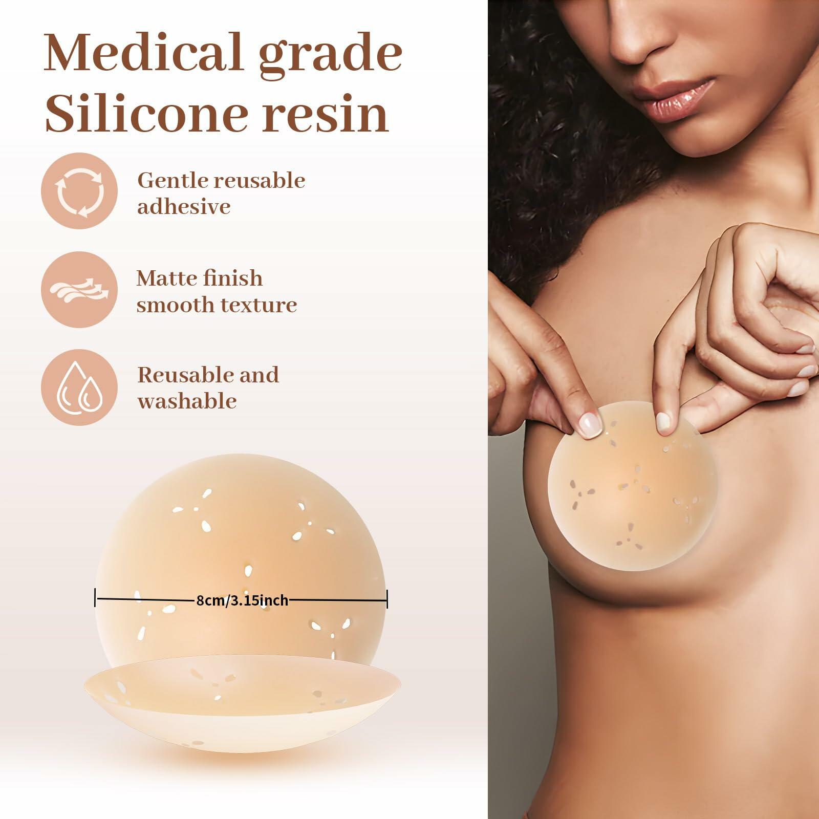 Hotoo Reusable Silicone Nipple Covers Pasties for Strapless Dresses Crème