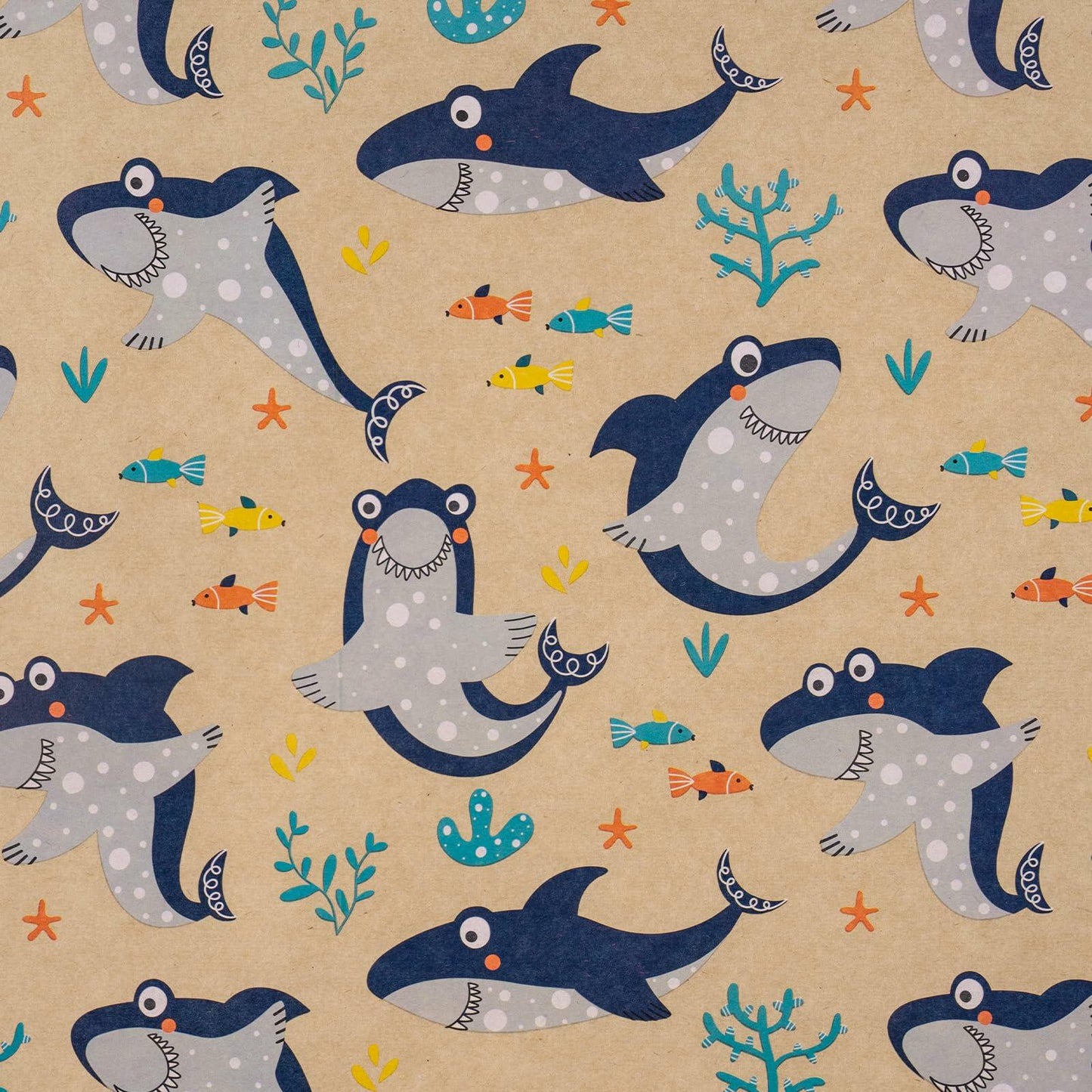 RUSPEPA Shark Kraft Wrapping Paper Roll Cartoon Pattern 17in x 16.5ft