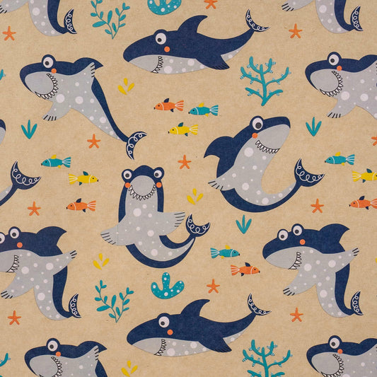 RUSPEPA Shark Kraft Wrapping Paper Roll Cartoon Pattern 17in x 16.5ft