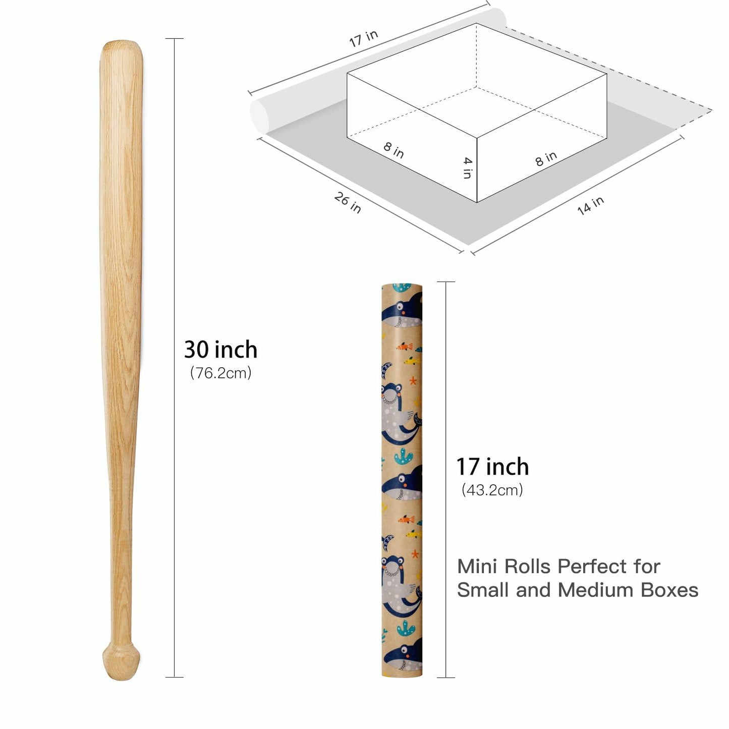 RUSPEPA Shark Kraft Wrapping Paper Roll Cartoon Pattern 17in x 16.5ft