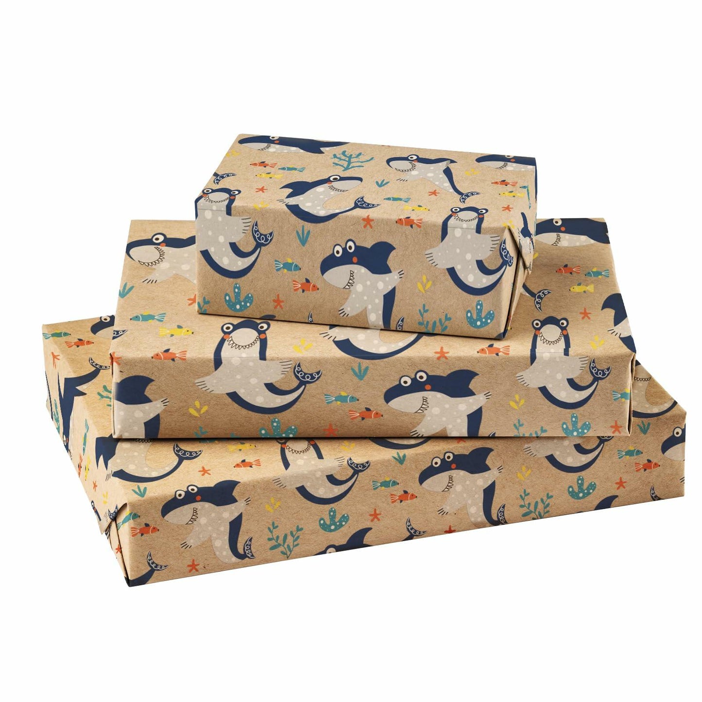 RUSPEPA Shark Kraft Wrapping Paper Roll Cartoon Pattern 17in x 16.5ft