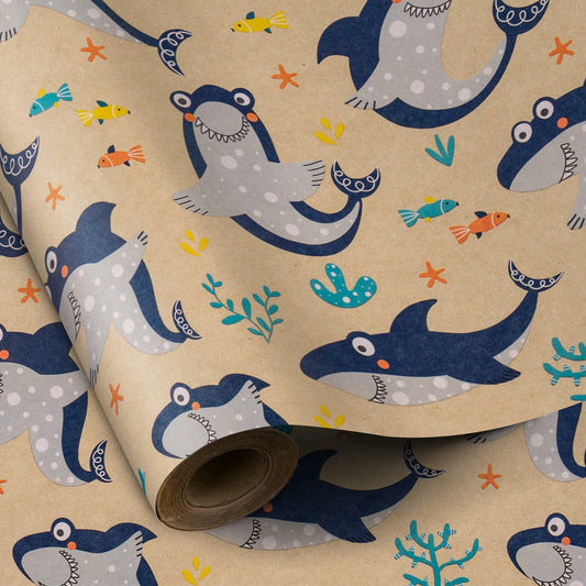 RUSPEPA Shark Kraft Wrapping Paper Roll Cartoon Pattern 17in x 16.5ft