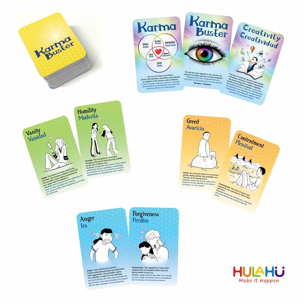 HULAHU Karma Buster Card Game Bilingual EN/SP Fun Skill Game 0.45lb