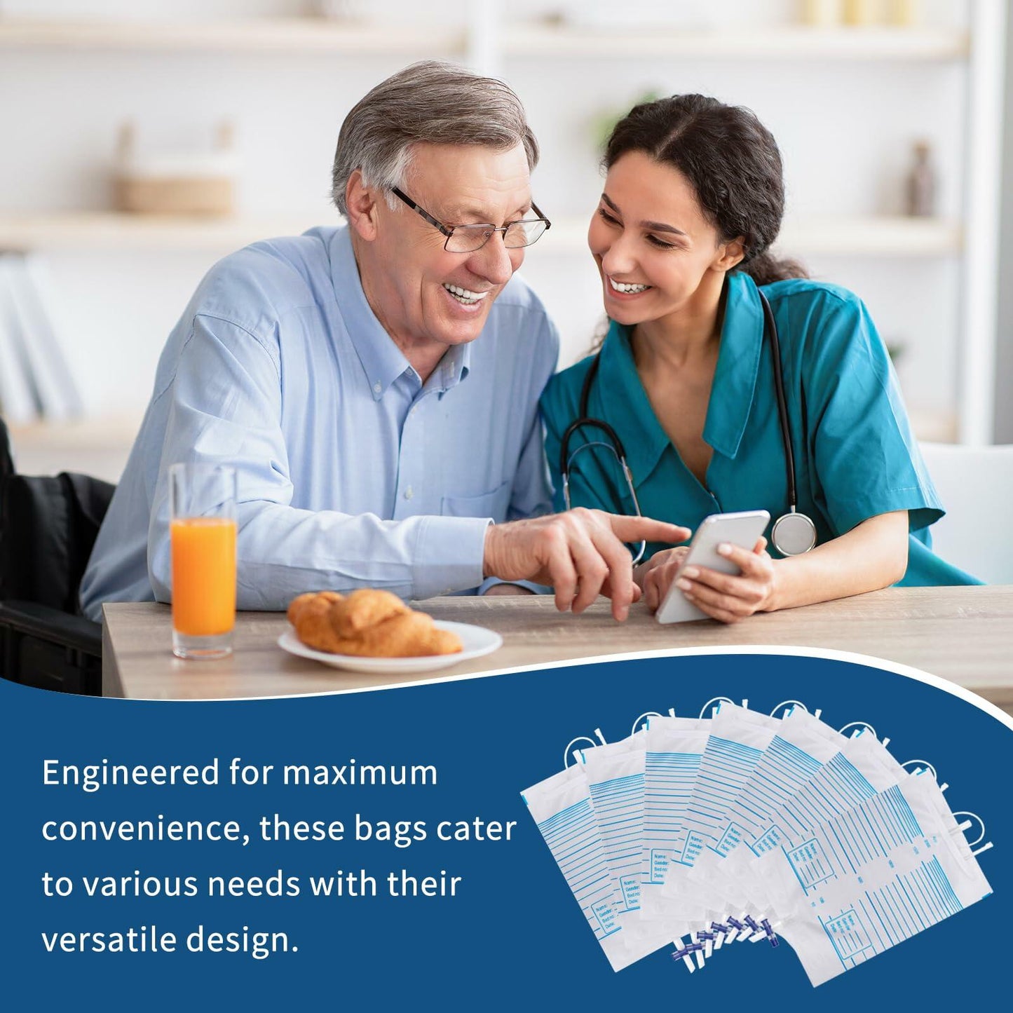 Plus tard 6Pack Catheter Urine Bags 67.6oz 2000ml White with Cloth Straps