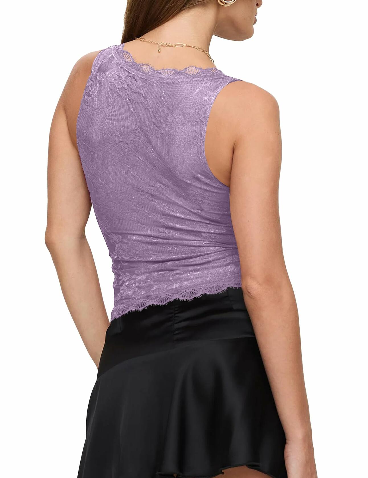 SAUNGKUAI Women's Sexy V Neck Sleeveless Lace Floral Top PinkPurple Size XL