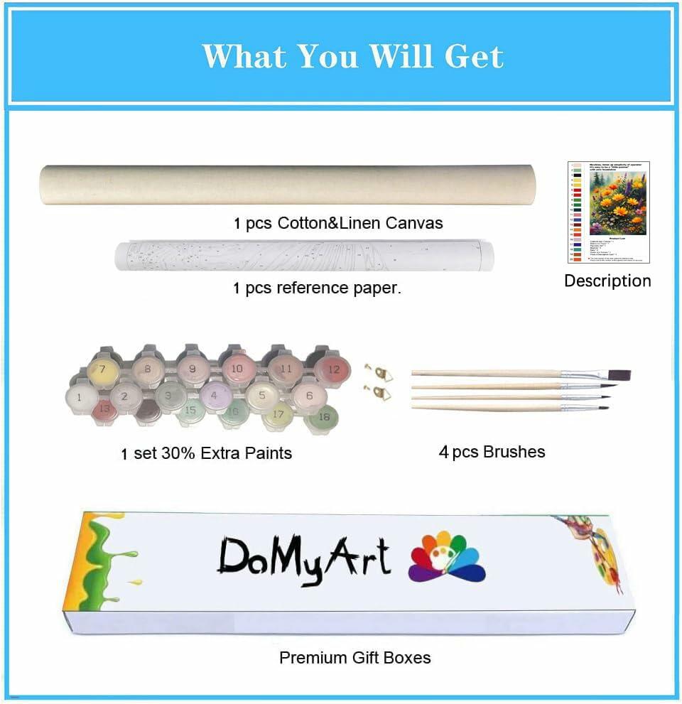 DoMyArt Paint by Numbers Kit Adult Beginner Wild Flowers 16x20 Inch Canvas