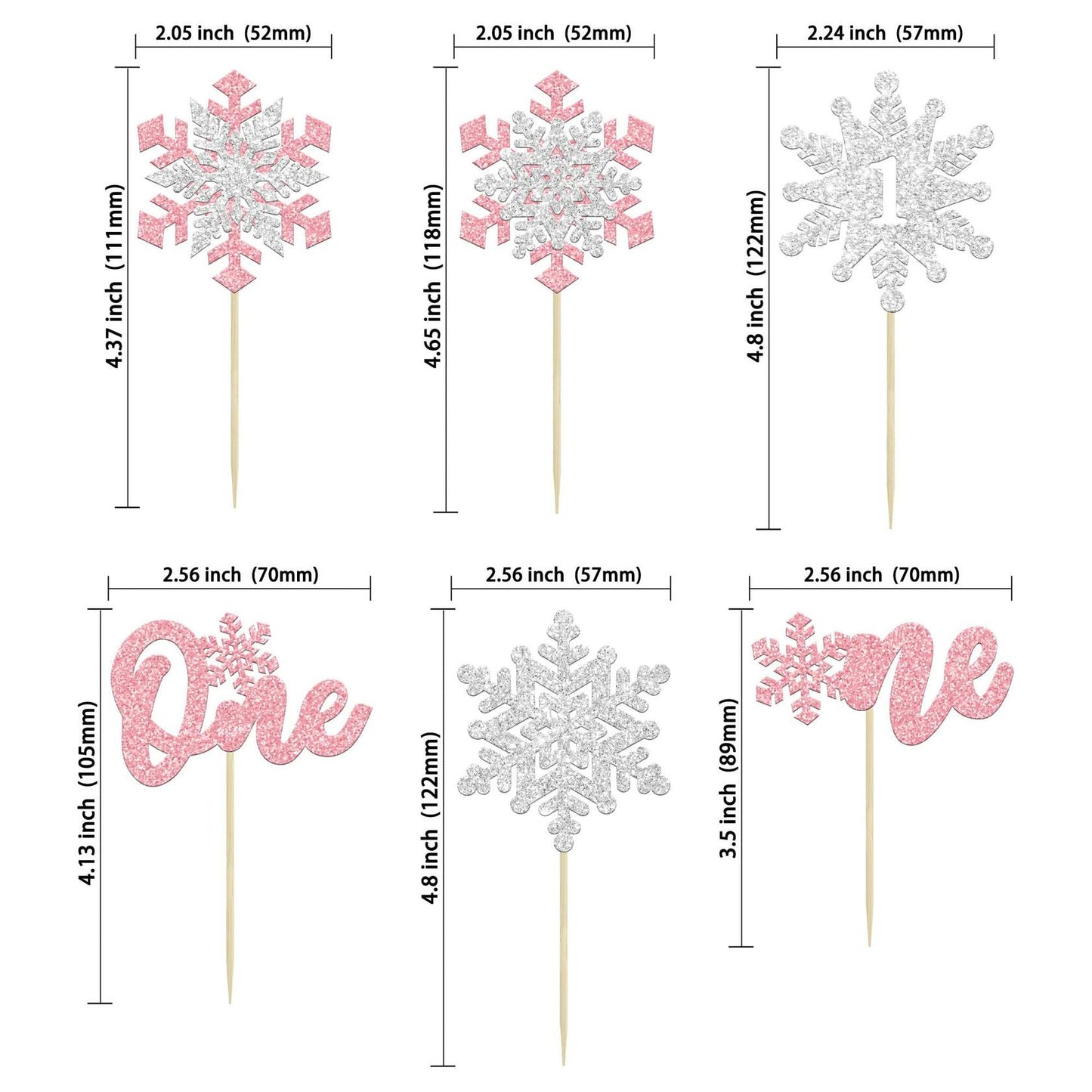 Gyufise 24Pcs Double Layer Pink Glitter Snowflake Cupcake Toppers Paper