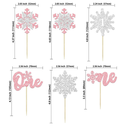 Gyufise 24Pcs Double Layer Pink Glitter Snowflake Cupcake Toppers Paper