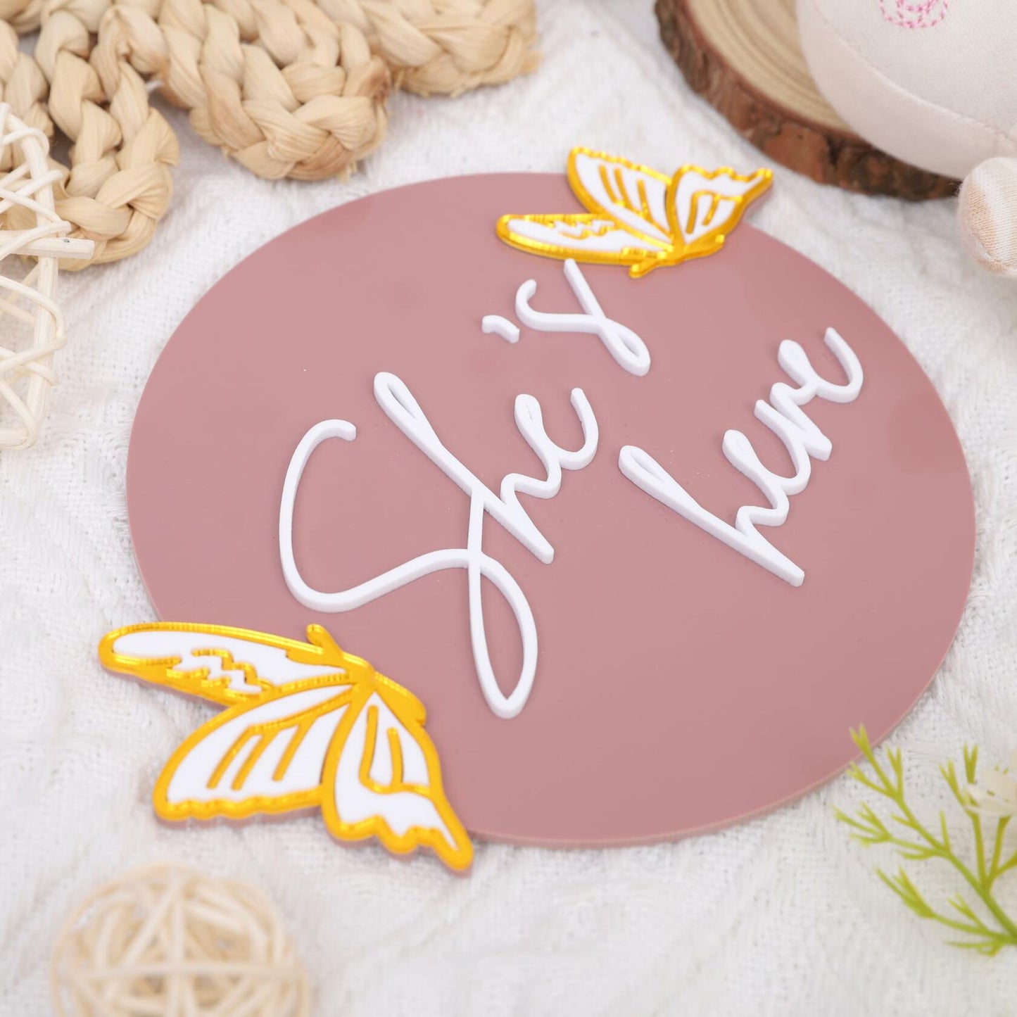 WAWUO She's Here Milestone Board Butterfly Gender Reveal Party Decor Acrylic