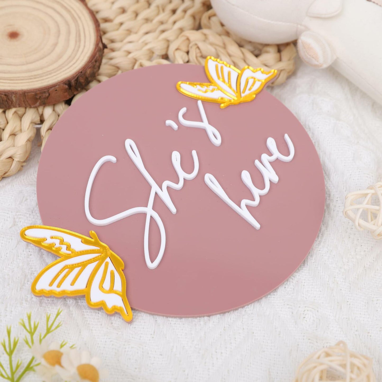 WAWUO She's Here Milestone Board Butterfly Gender Reveal Party Decor Acrylic