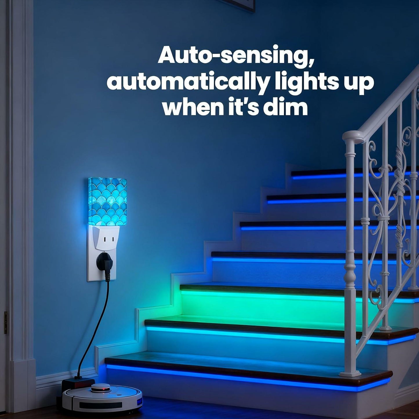 Caifujiqi Night Light Plug-in Dusk to Dawn Sensor White LED Plastic Modern