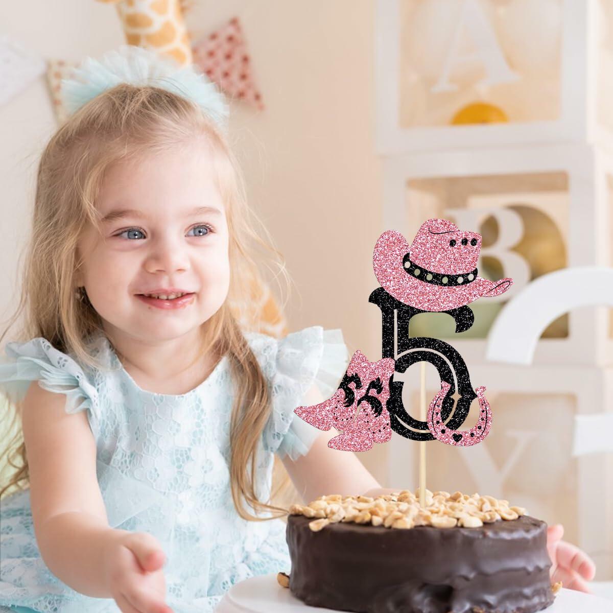 Cowboy 5th Birthday Cake Topper Western Party Decorations for Boys & Girls