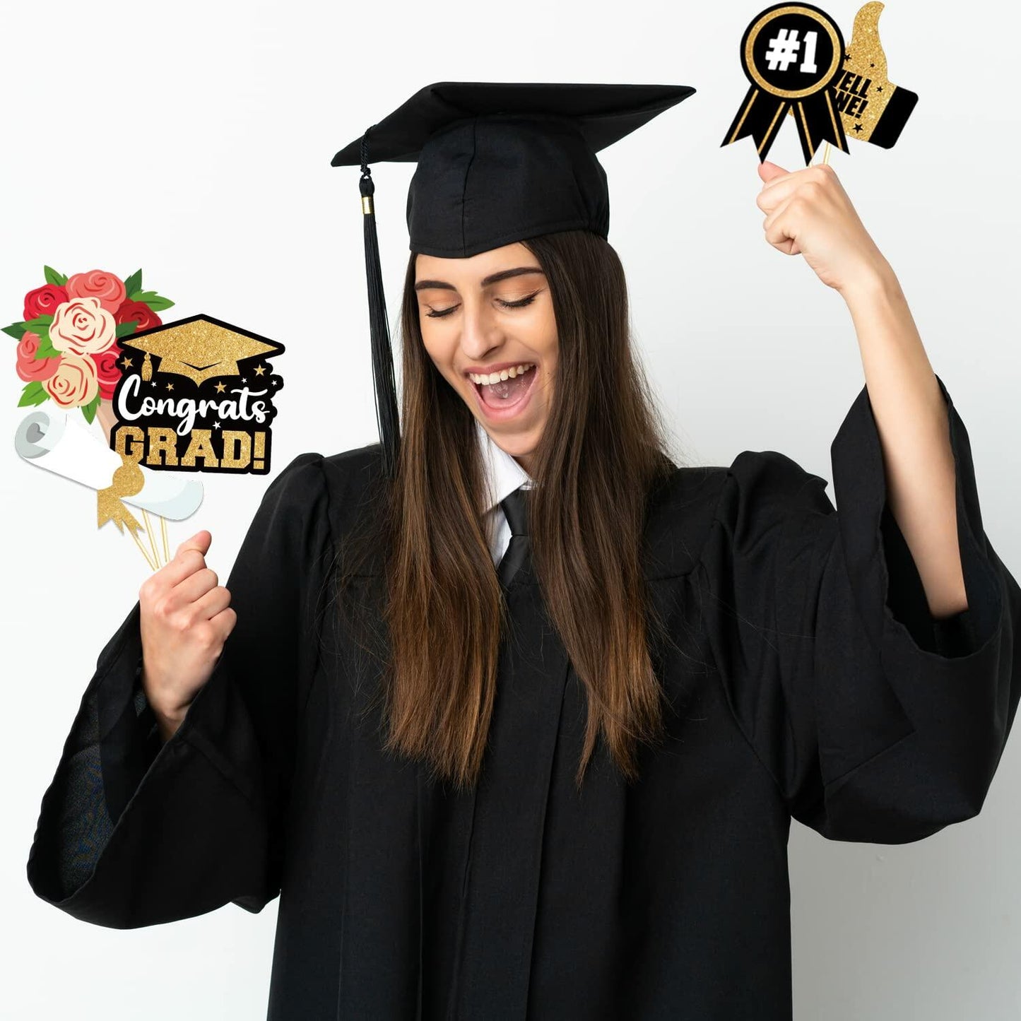 CRAWPROP 41PCS Graduation Party Photo Booth Props Class of 2025 Black