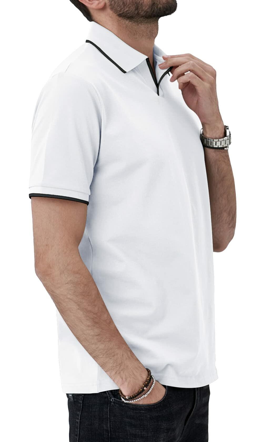 Aiyino Men's Muscle V Neck Polo Shirt Slim Fit Cotton Golf Tee White Size M