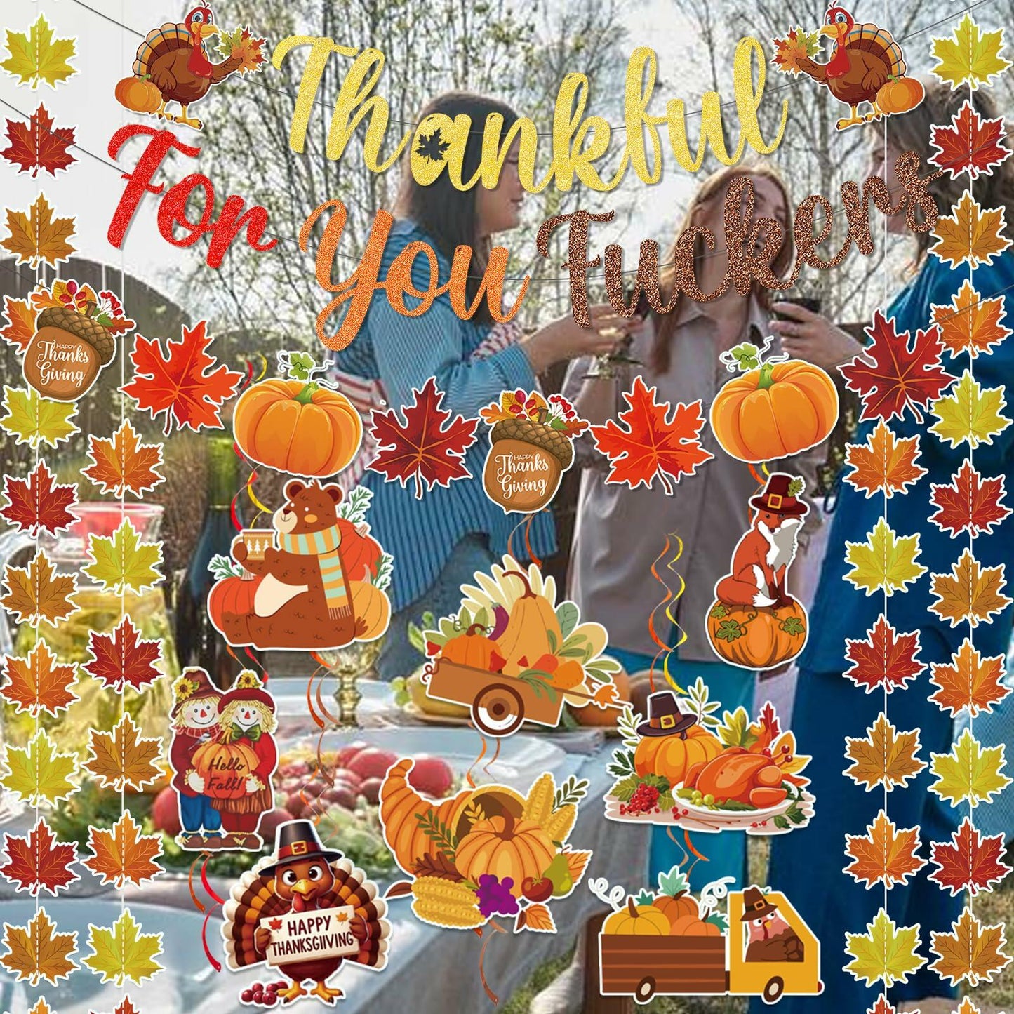 Yavxzvbw Thankful for You Banner Fall Leaves Garland Orange Thanksgiving