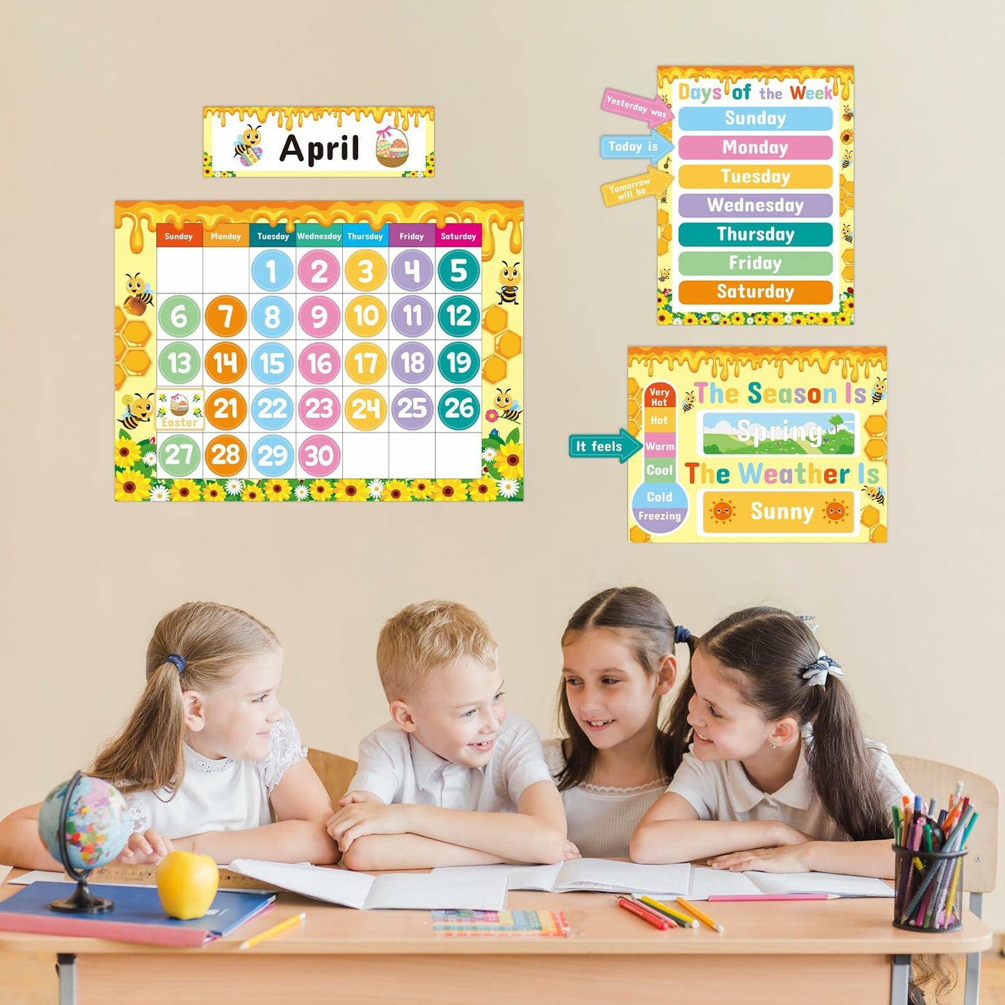 Bee Classroom Calendar Set Back to School Bulletin Board Decoration w/ Stickers