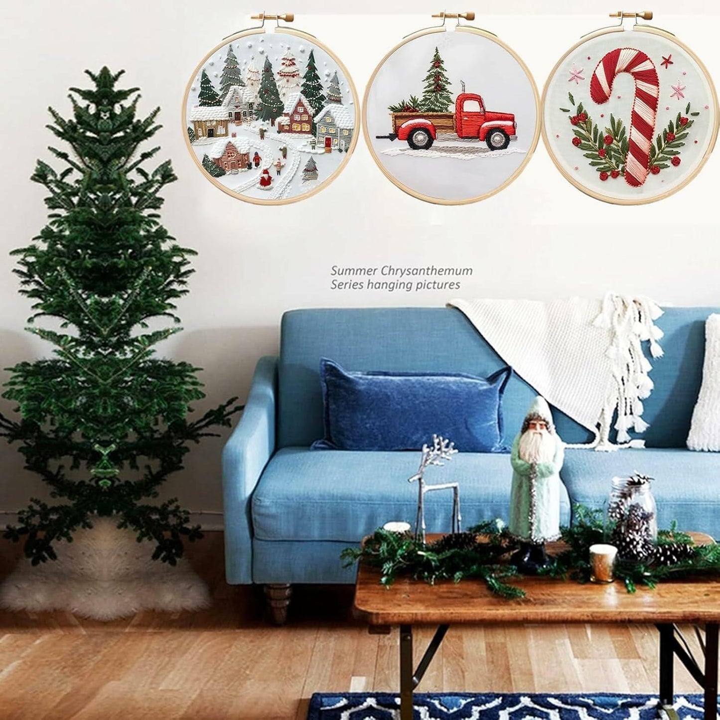 OVLADA Christmas Embroidery Kit DIY Adults&Kids Starter Stamped Pattern White A