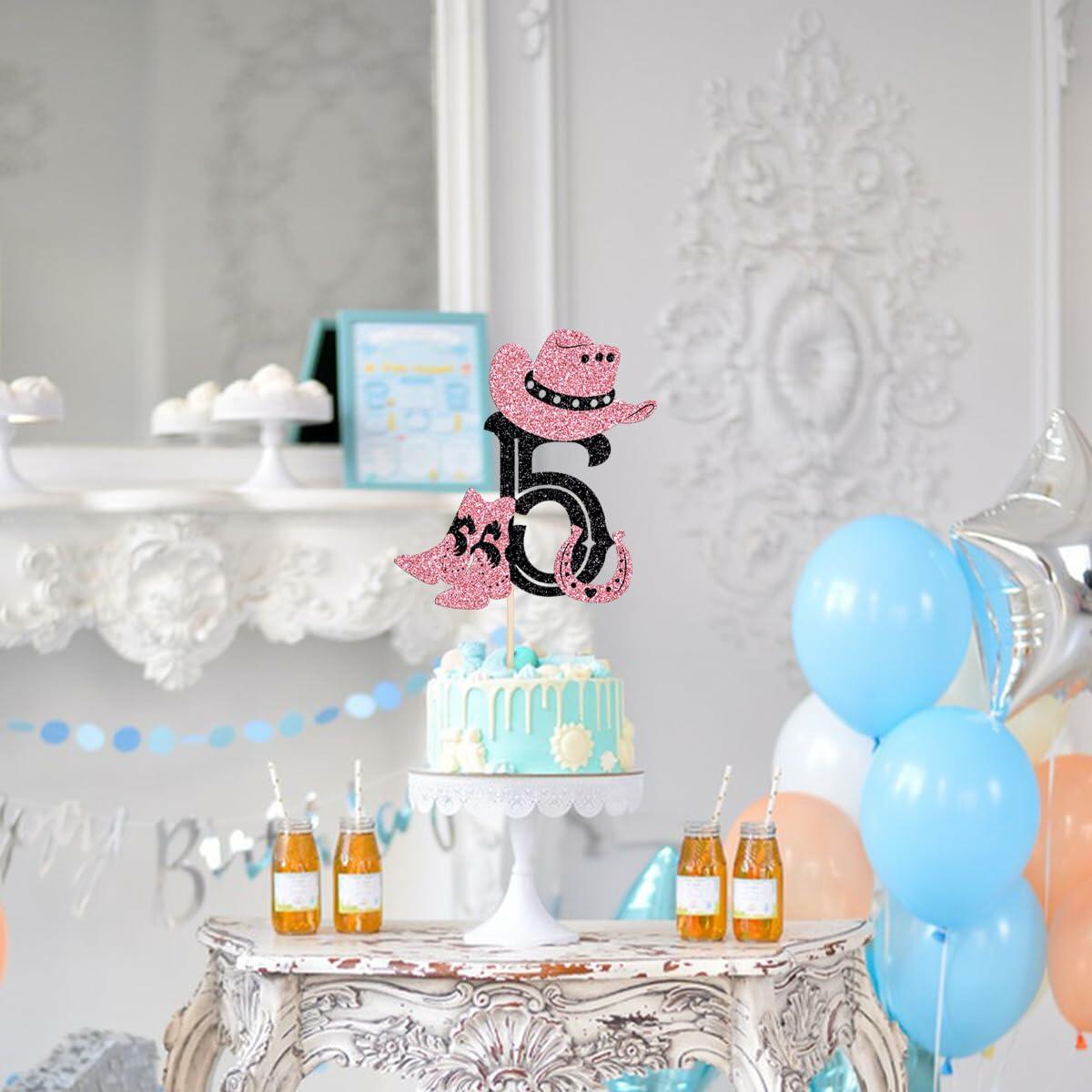 Cowboy 5th Birthday Cake Topper Western Party Decorations for Boys & Girls