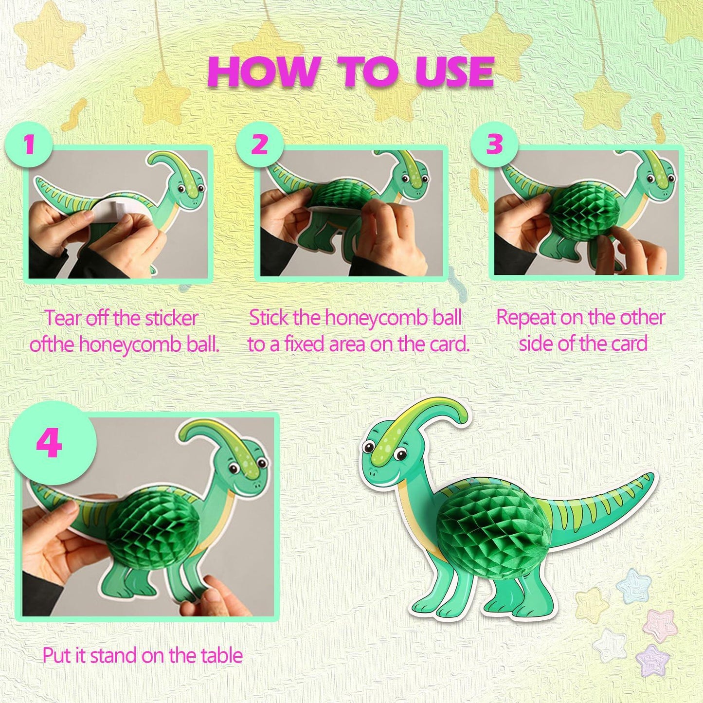 Qquetiee 6 Pcs Dinosaur Birthday Decorations Honeycomb Balls Hanging Swirls