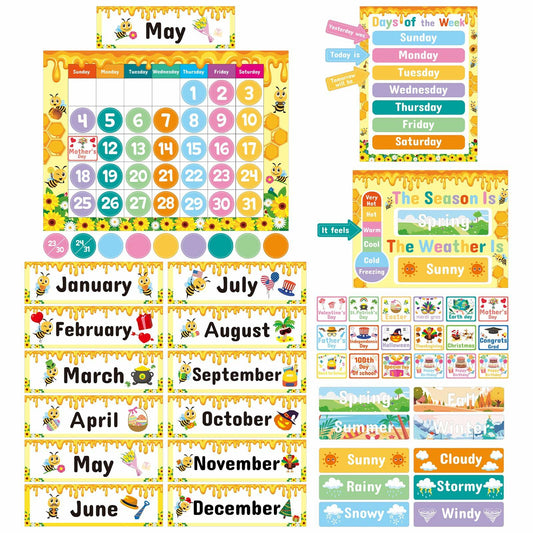 Bee Classroom Calendar Set Back to School Bulletin Board Decoration w/ Stickers