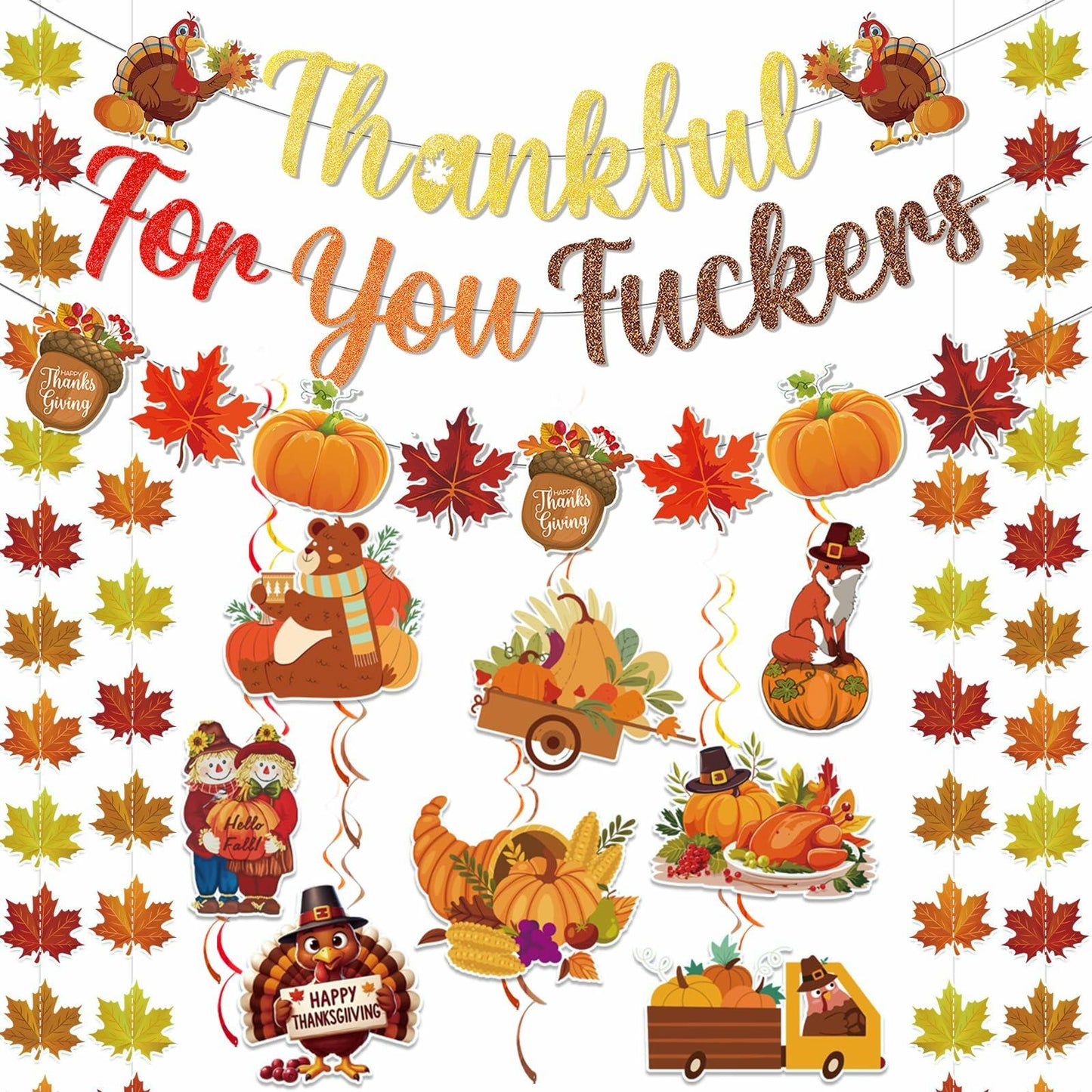 Yavxzvbw Thankful for You Banner Fall Leaves Garland Orange Thanksgiving