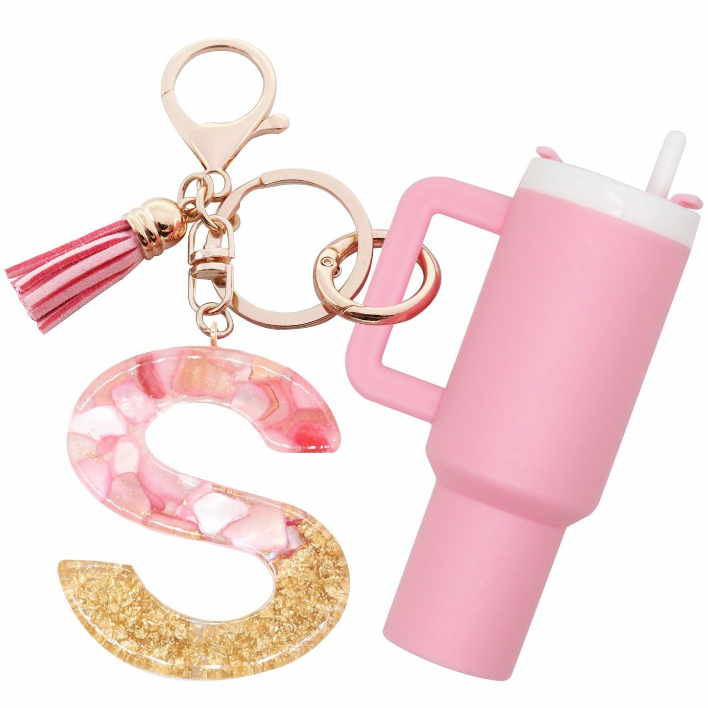 Wabogove Mini Tumbler Keychain Chapstick Holder Letter S Pink Small