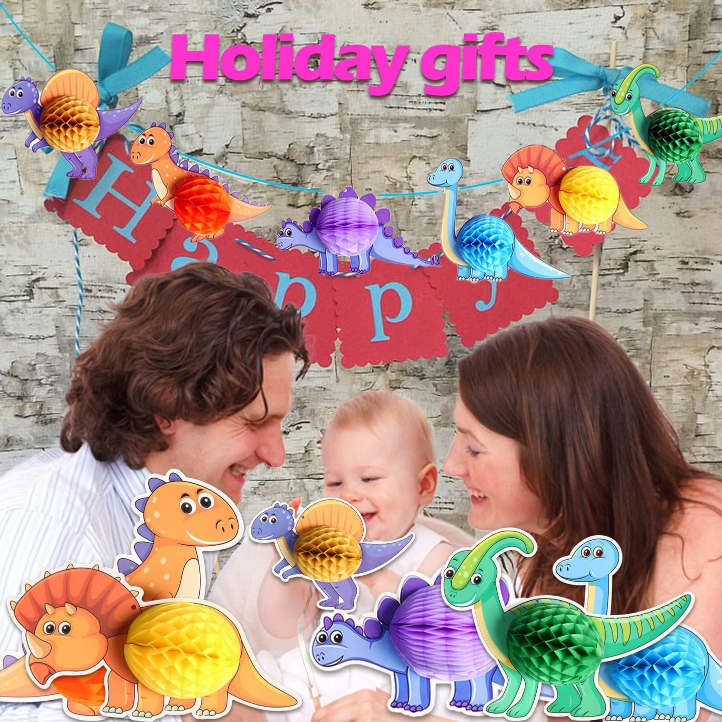 Qquetiee 6 Pcs Dinosaur Birthday Decorations Honeycomb Balls Hanging Swirls