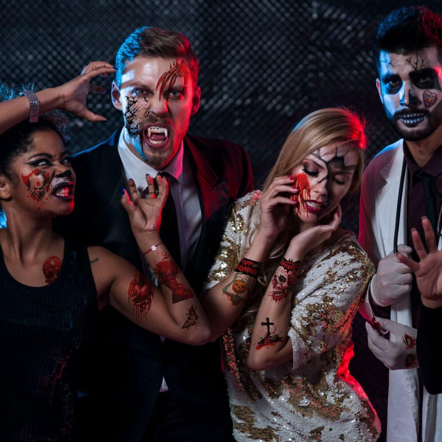 Halloween Temporary Tattoos 36 Sheets Scary Joker Pumpkin Skull Ghost Bats