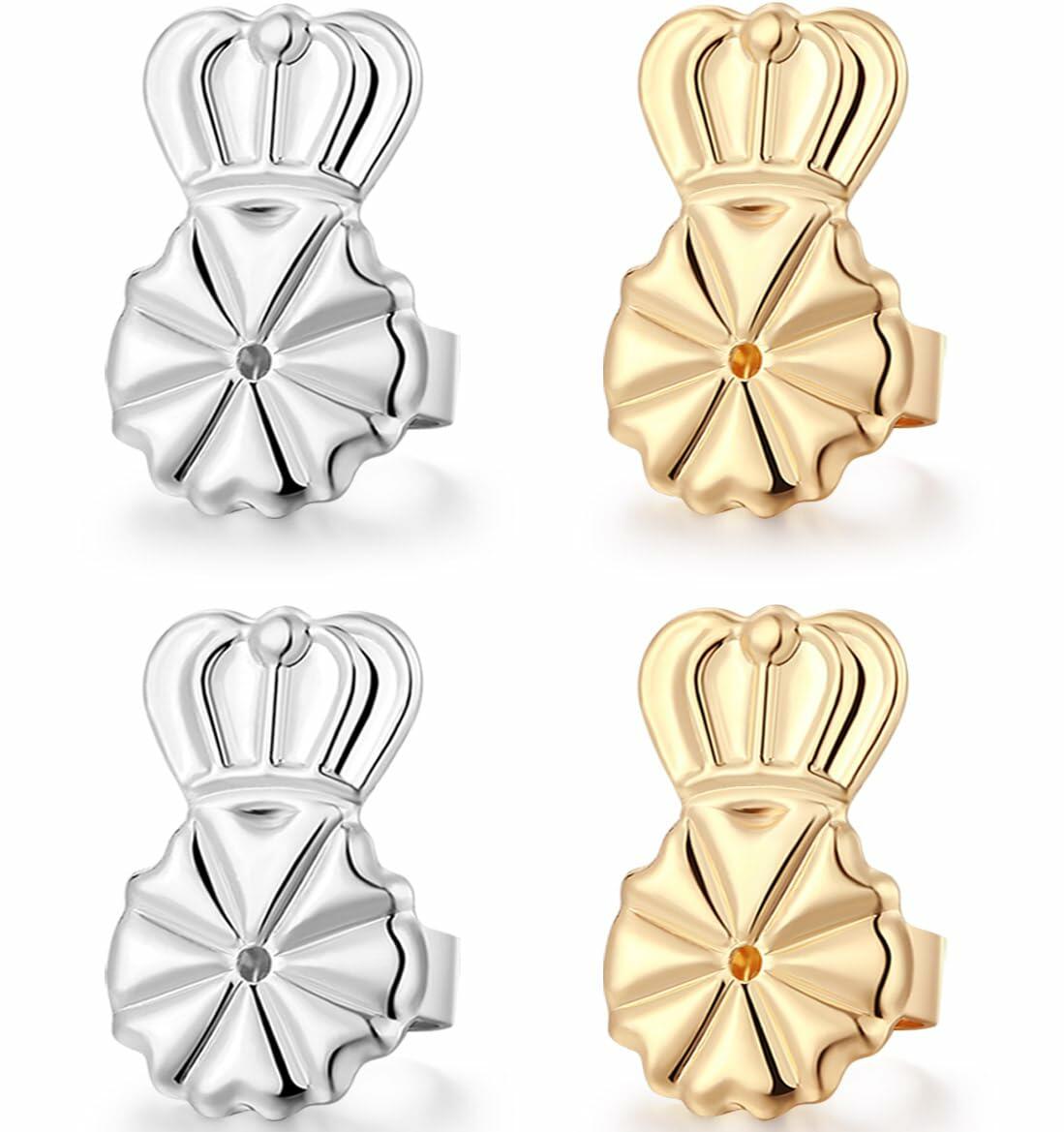 DELECOE Hypoallergenic 14K Gold Plated Adjustable Earring Backs 4Pcs Gold&Silver