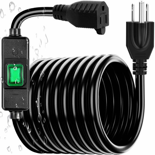 DEALTUS 15ft Nema 5-15 SJTW 14AWG Outdoor Extension Cord Waterproof Switch Black