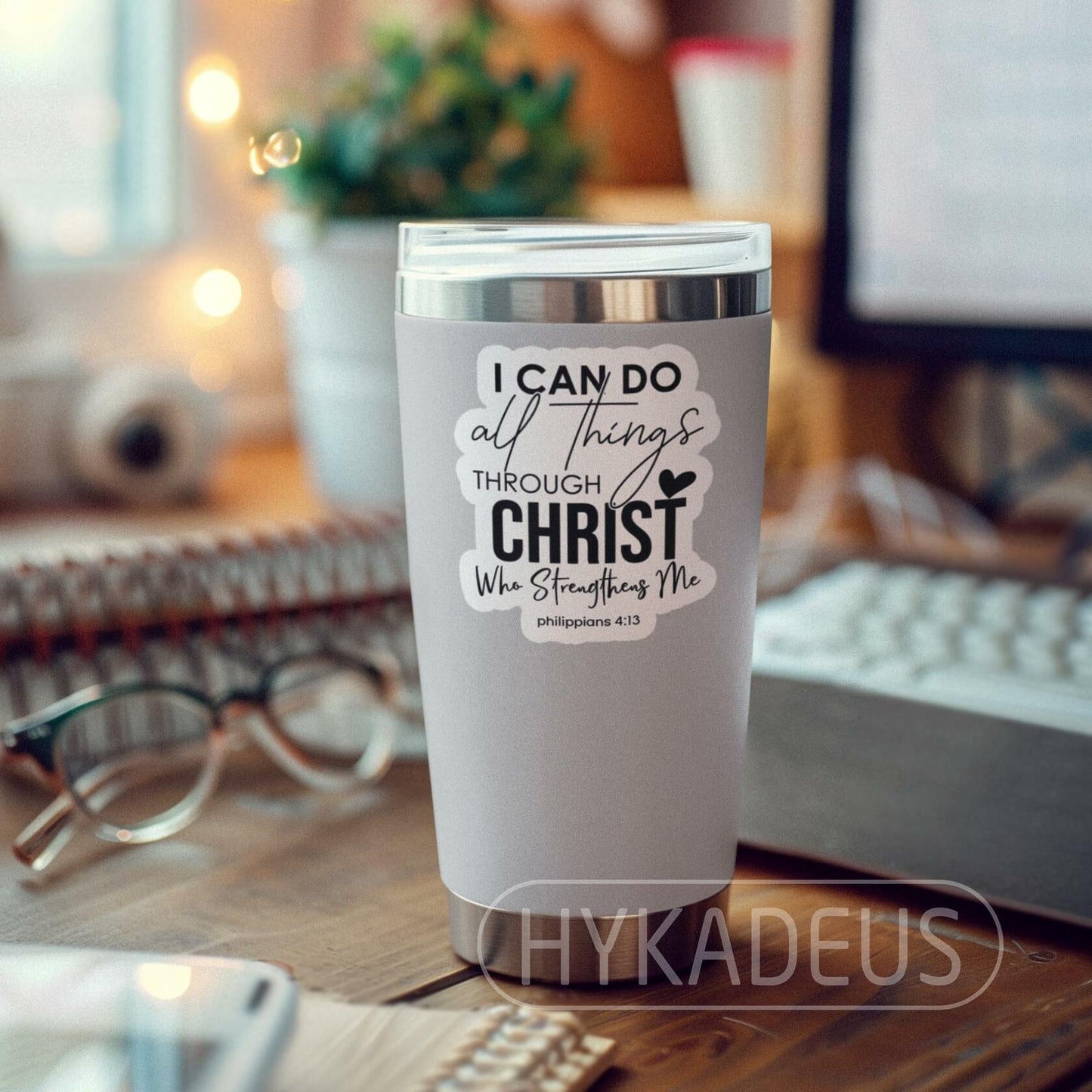 HYKADEUS I Can Do All Things Christian Bible Verse Stickers 3x2.5in 3Pc