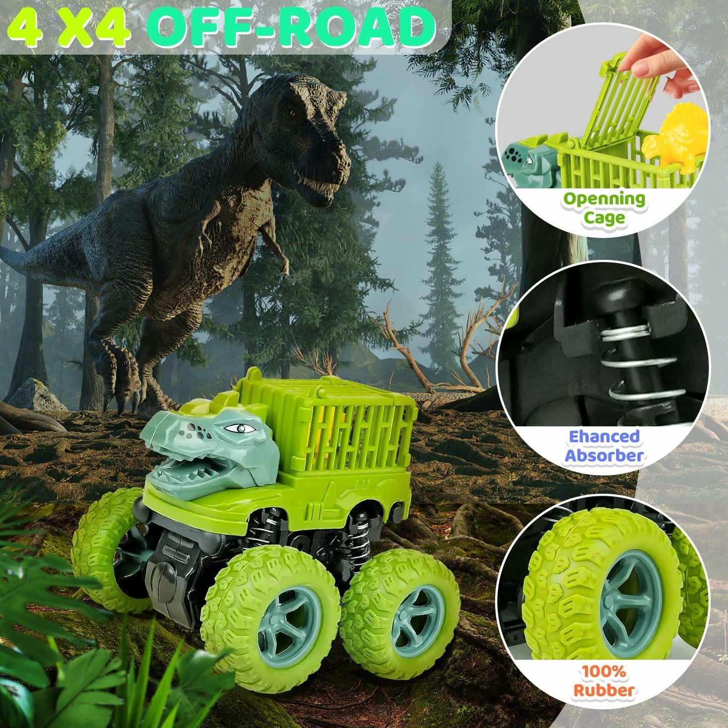 Beestech Dinosaur Push & Pull Friction Truck Toy for Boys Toddlers