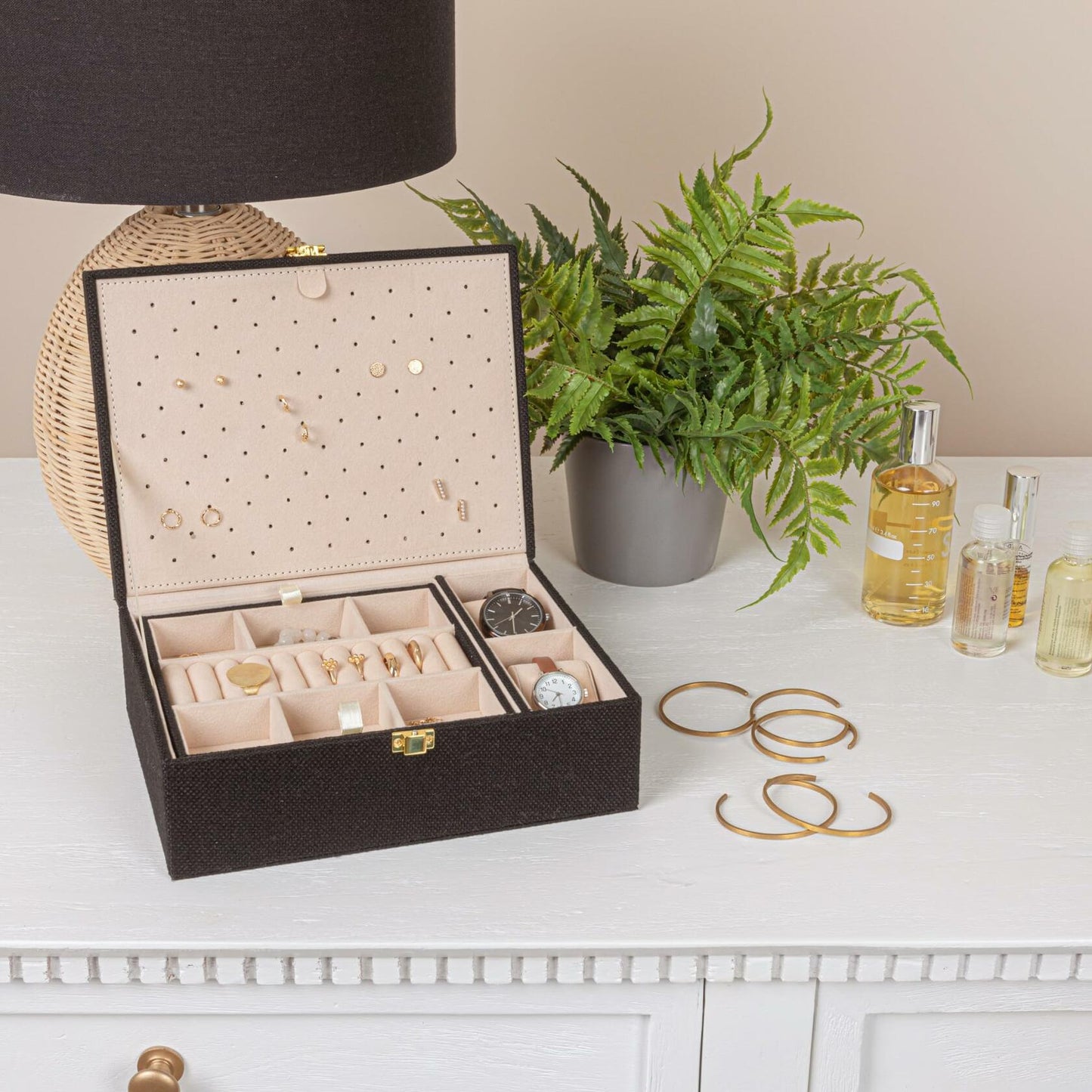 Household Essentials Vegan Leather Travel Jewelry Organizer Box Caramel