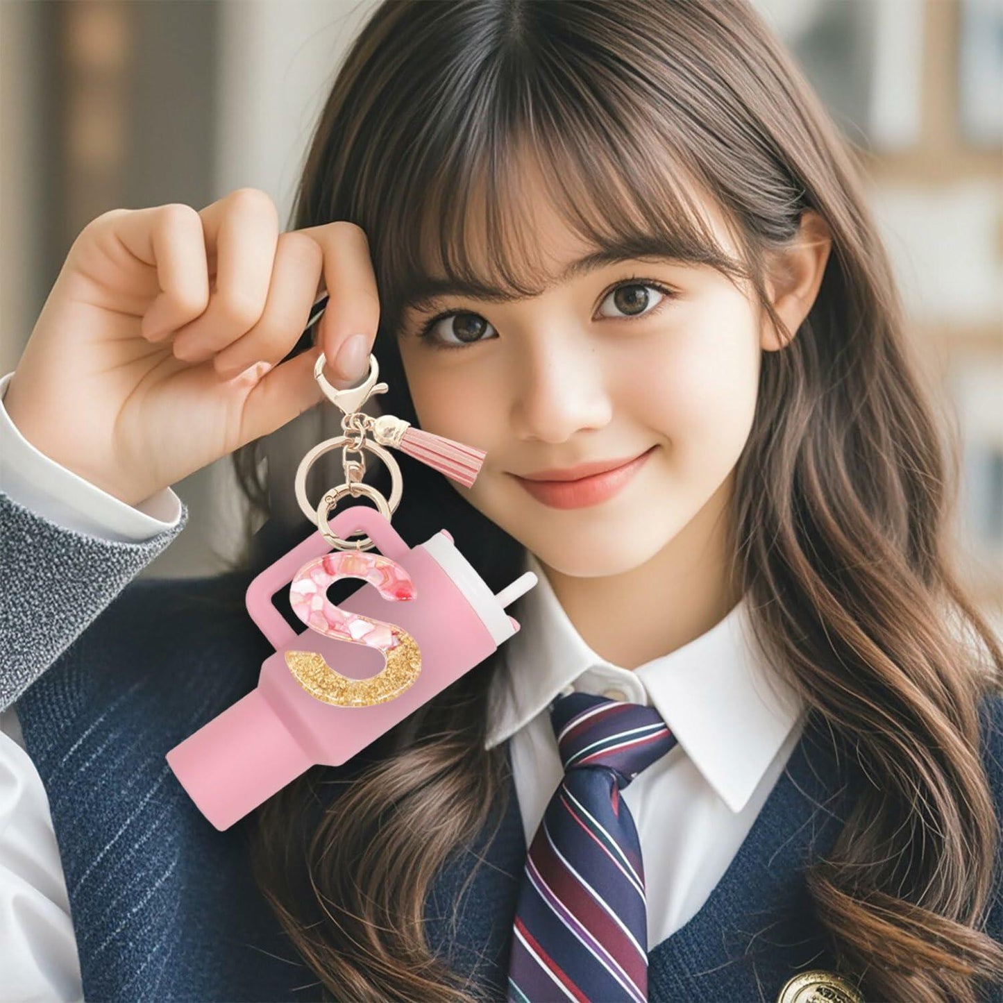 Wabogove Mini Tumbler Keychain Chapstick Holder Letter S Pink Small