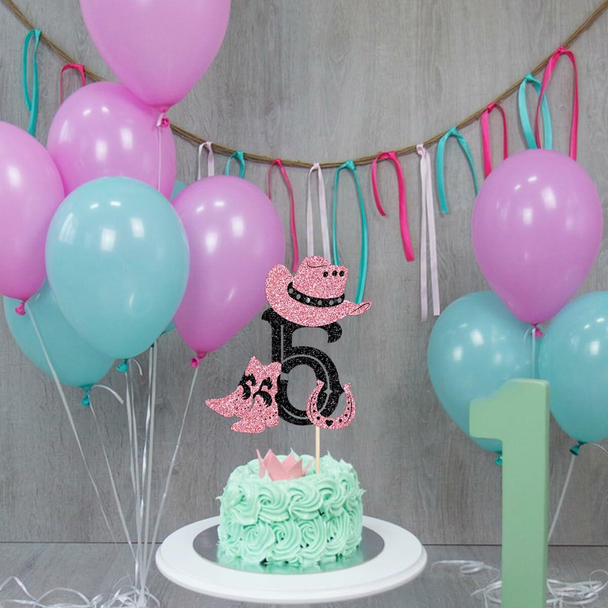 Cowboy 5th Birthday Cake Topper Western Party Decorations for Boys & Girls