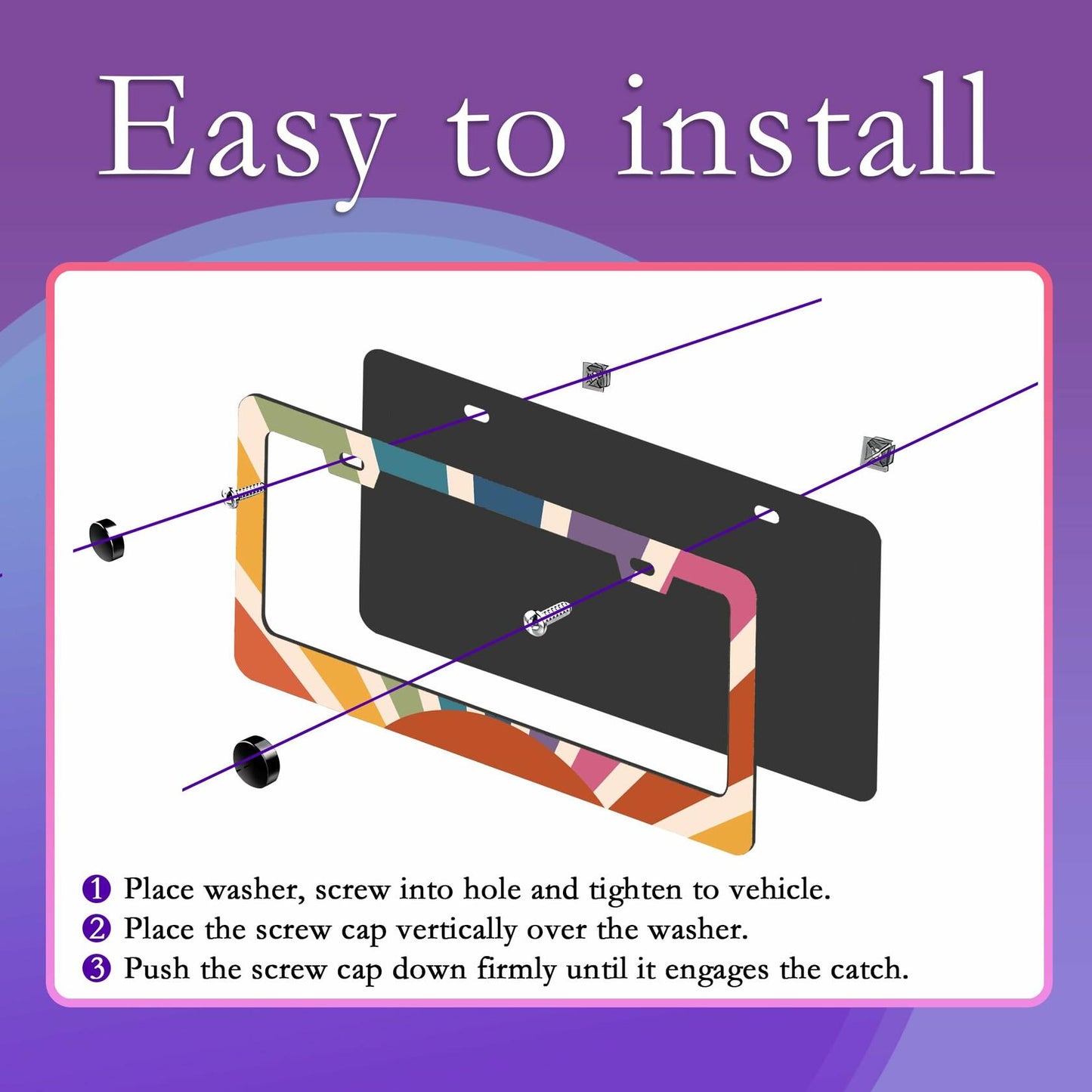TUBAMQ Groovy Sun Aluminum License Plate Frame Rustproof US Canada Std
