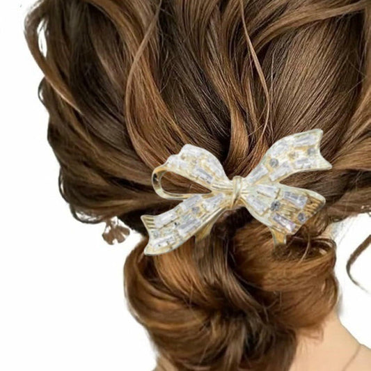 LUOTIVON Large Gold Rhinestone Bow Hair Pin Metal Hair Fork for Women