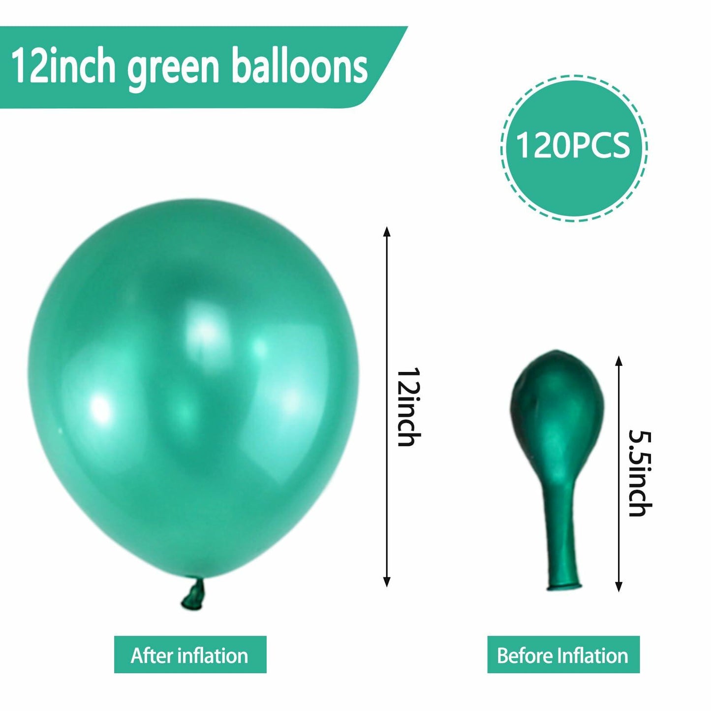 QIKOOLAA Pearl Green 12in Latex Balloons 120 Pack Green Christmas Party